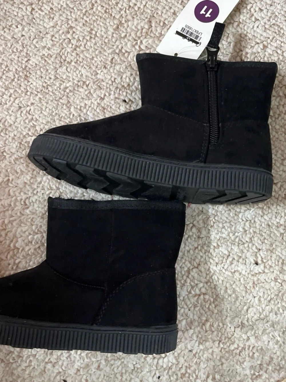 Black  faux Suede Side-Zip Platform Ankle Boots